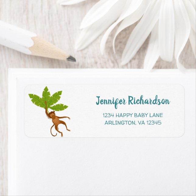 Cute Jungle Safari Monkey Baby Shower Address Label (Insitu)