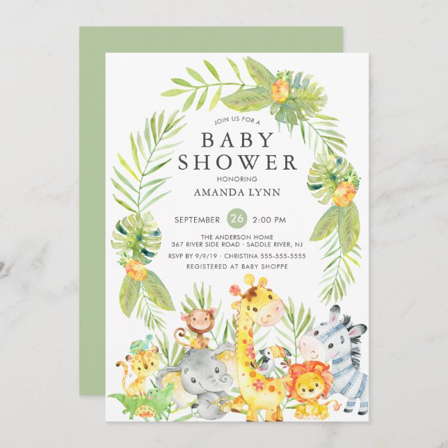 Cute Jungle Safari Neutral  Baby Shower Invitation (Front/Back)