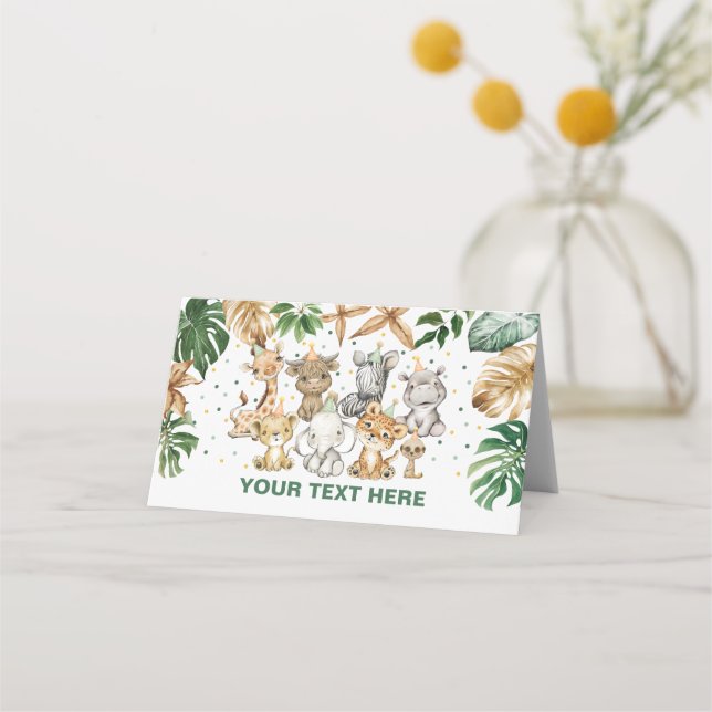 Cute Jungle Safari Party Animals Wild One Birthday Place Card (Front)