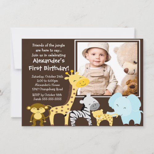Cute Jungle Safari Photo Birthday Invitation