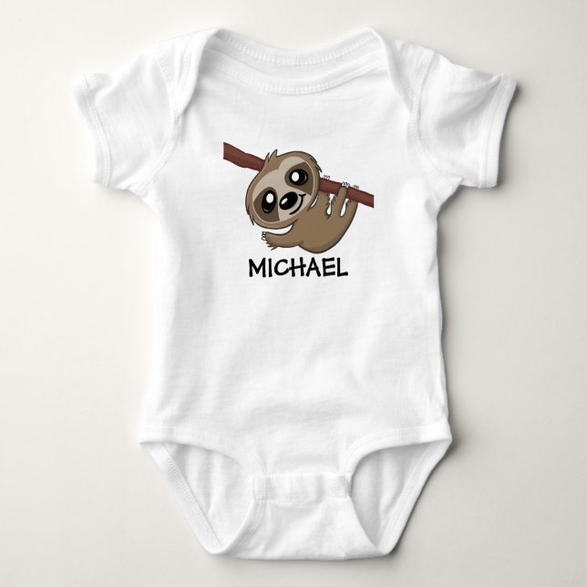 Cute Jungle Safari Sloth Animal Kids Baby Bodysuit (Front)