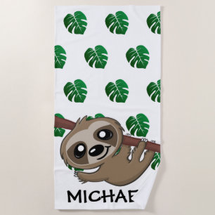 Cute Jungle Safari Sloth Animal Kids Beach Towel