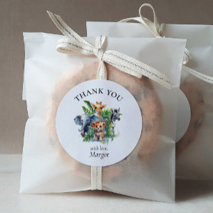 Cute Jungle Safari Tropical Animals Baby Shower Classic Round Sticker