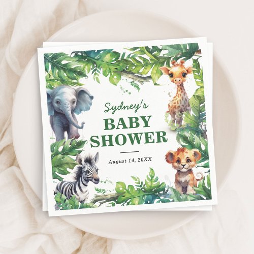 Cute Jungle Safari Tropical Animals Baby Shower Napkins