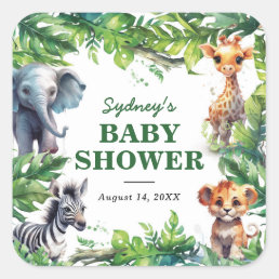 Cute Jungle Safari Tropical Animals Baby Shower Square Sticker