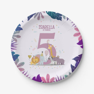 Cute Jungle Safari Wild Animals Girl Birthday Paper Plates