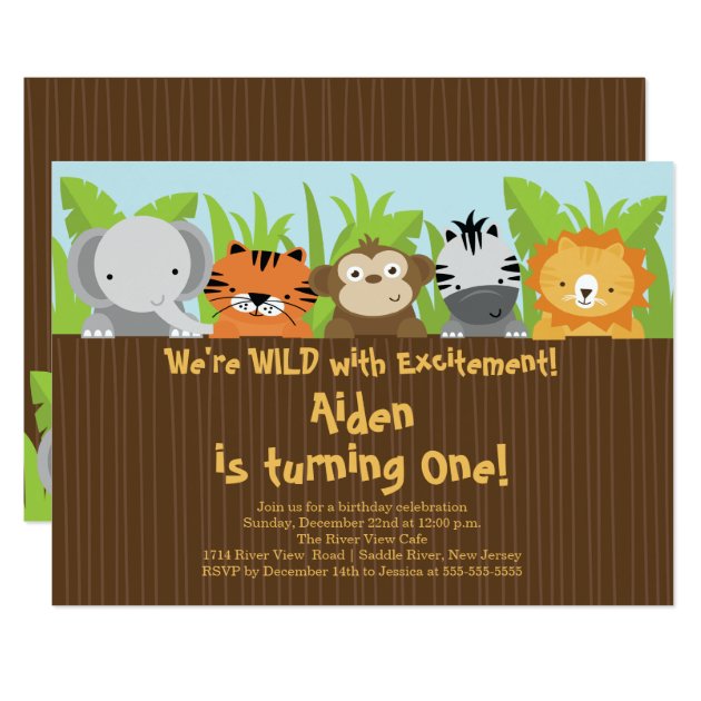 Cute Jungle Safari Zoo Animals Kids Birthday Invitation