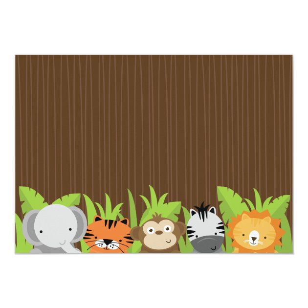 Cute Jungle Safari Zoo Animals Kids Birthday Invitation