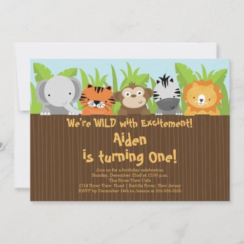 Cute Jungle Safari Zoo Animals Kids Birthday Custom Invitation