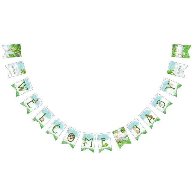 Cute Jungle Safari Zoo Animals Welcome Baby Shower Bunting Flags (All)