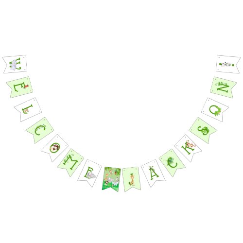 Cute Jungle Safari Zoo Animals Welcome Baby Shower Bunting Flags