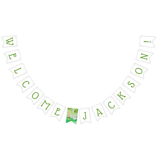 Cute Jungle Safari Zoo Animals Welcome Baby Shower Bunting Flags (All)