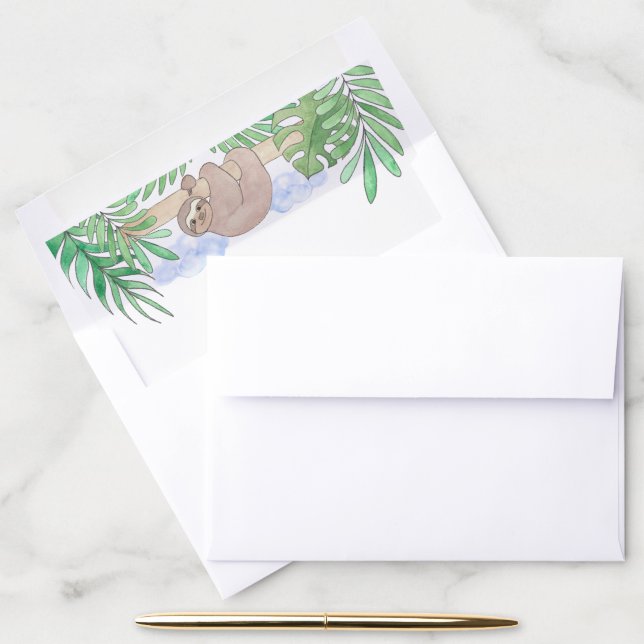 Cute Jungle Sloth Baby Boy Shower Invitation Envelope Liner (Desk)