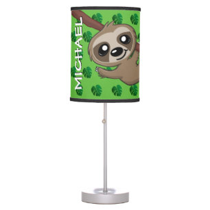 Cute Jungle Sloth Green Cartoon Rainforest Safari Table Lamp