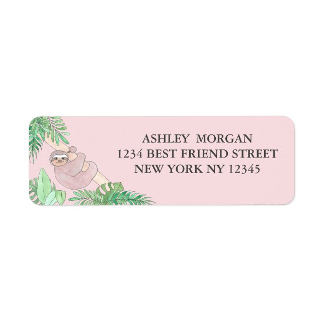 Cute Jungle Sloth Pink Address Label (Front)