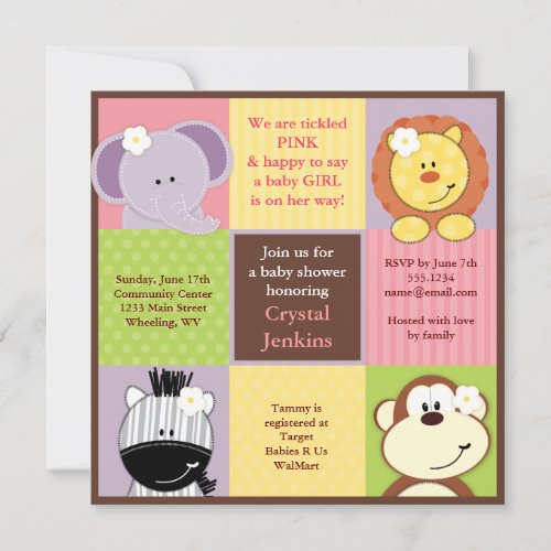 Cute Jungle Squares Baby Shower Invitation