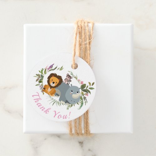 Cute Jungle Theme Animals Watercolor Baby Shower Favor Tags