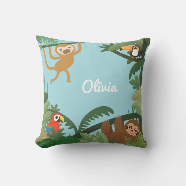 Cute Jungle Theme Nursery Room Decor Throw Pillow (Front)