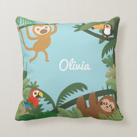 Cute Jungle Theme Nursery Room Decor Throw Pillow