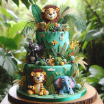 CUTE JUNGLE THEMED KIDS BIRTHDAY CAKE CARD<br><div class="desc">ADORABLE JUNGLE THEMED KIDS BIRTHDAY LAYER CAKE ON THE FRONT OF THE CARD.  COMPLETELY EDITABLE COPY ON THE BACK.</div>
