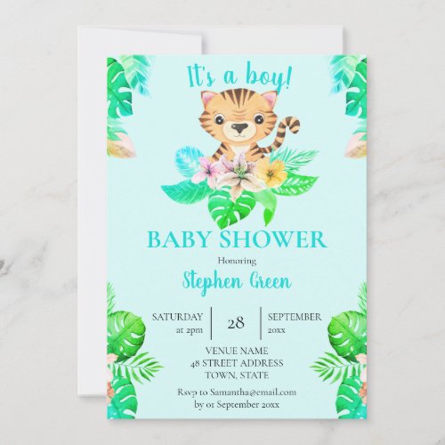 Cute Jungle Tiger Baby Shower Invitation