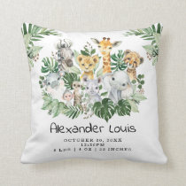 Cute Jungle Wild Safari Animals Greenery Baby Boy Throw Pillow