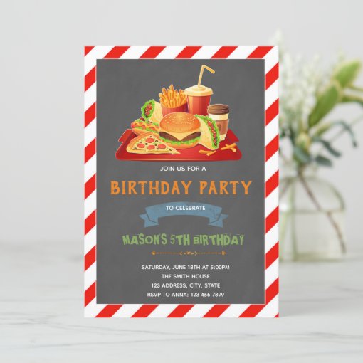 Cute junk food birthday party Invitation | Zazzle