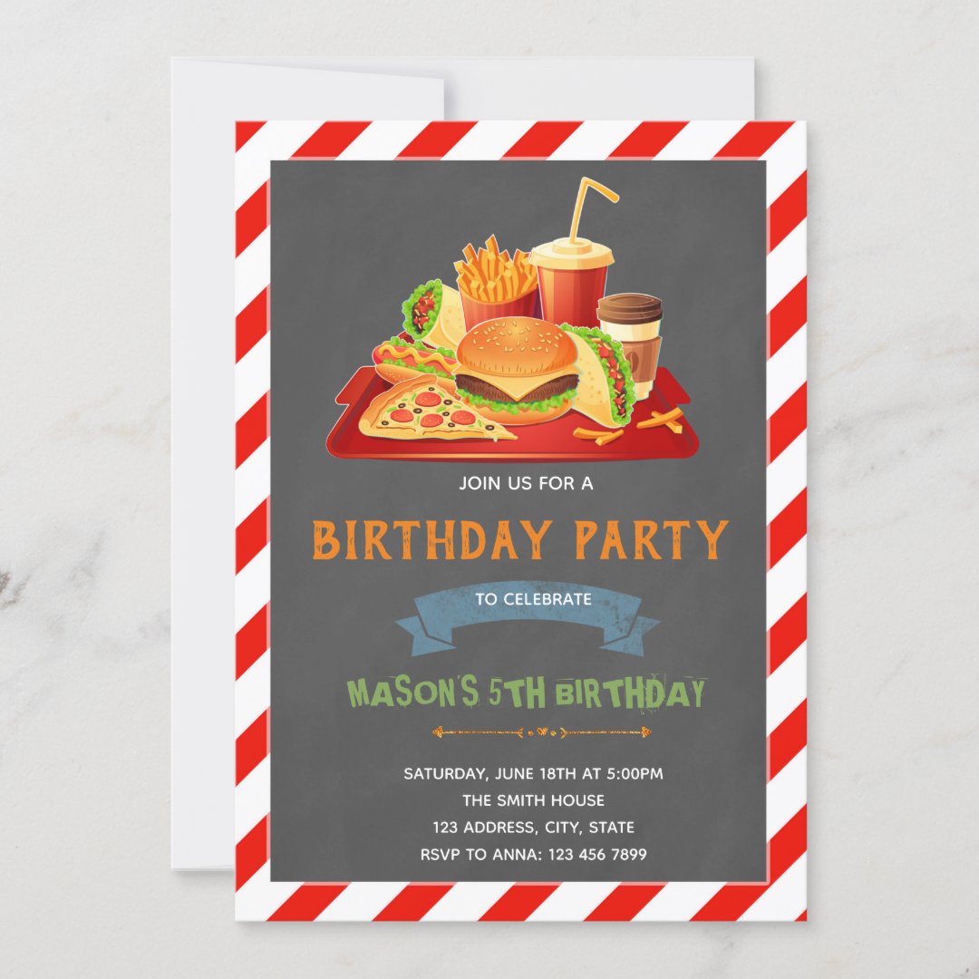 Cute junk food birthday party Invitation | Zazzle