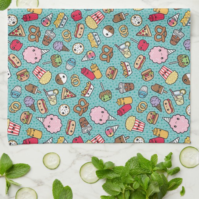 Cute Junk Food kitchen towel (Folded)