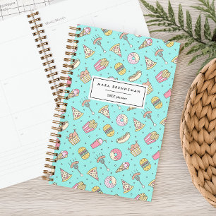 Cute Junk Food Pattern on Aqua Personalized Planner