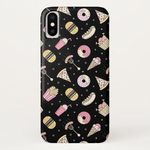 Cute Junk Food Pattern on Black  iPhone XS Case