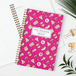 Cute Junk Food Pattern on Pink Personalized Planner