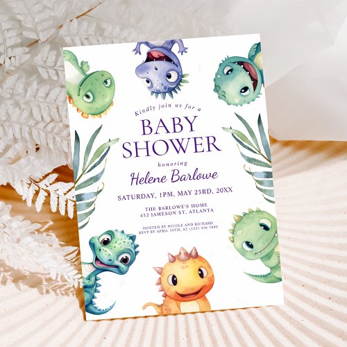 Cute Jurassic Dinosaurs Baby Shower Invitation