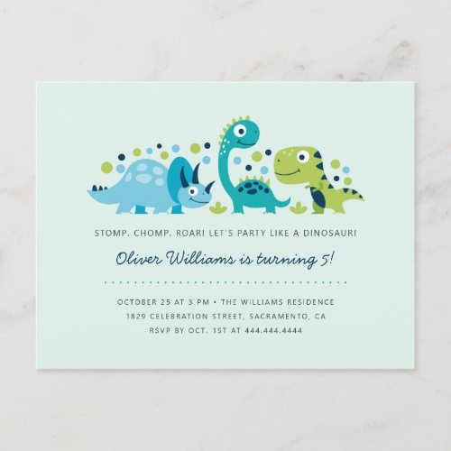 Cute Jurassic Dinosaurs Kids Birthday Party Invitation Postcard