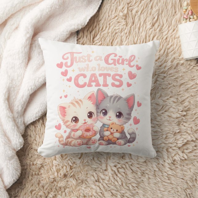 Cute Just a Girl Who Loves Cats Cute Kittens Throw Pillow (Blanket)