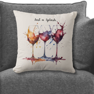 Cute Just a Splash of Wine Watercolor Throw Pillow
