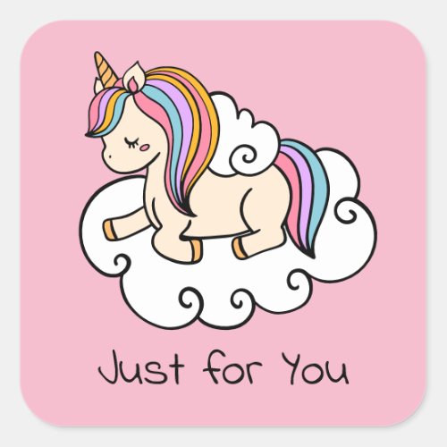 Cute Just for You Unicorn Sleeping on a Cloud Square Sticker