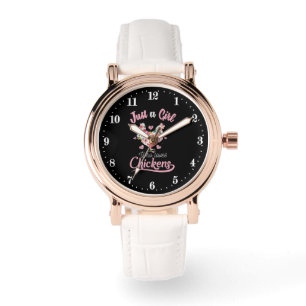 Cute just girl loves chickens word art watch