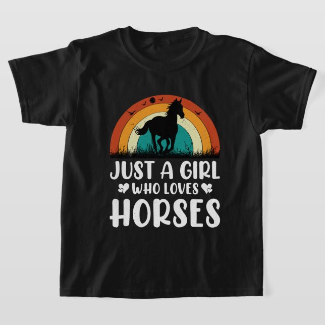 Cute just girl loves horses word art T-Shirt (Laydown)