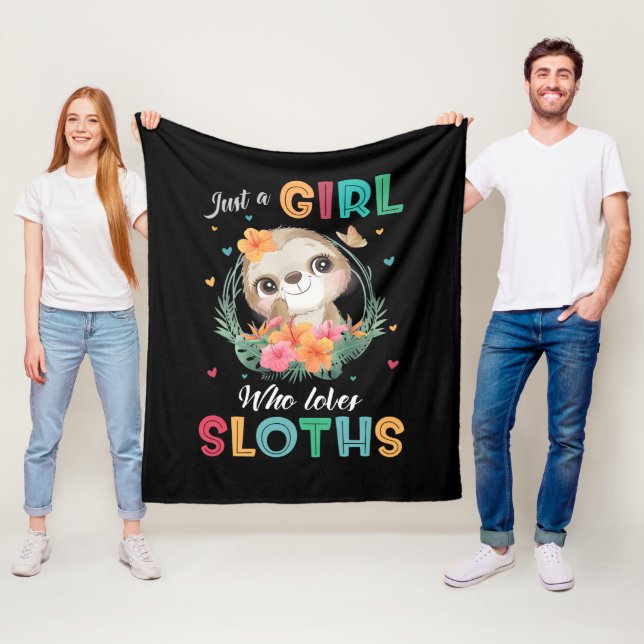 Cute just girl loves sloths word art  fleece blanket (In Situ)