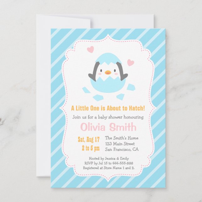 Cute Just Hatched Penguin Baby Shower Invitations (Front)