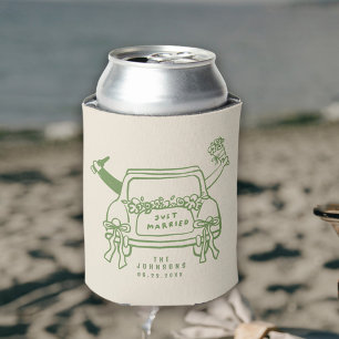 Cute Just Married Car Coquette Wedding Can Cooler