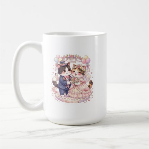 Cute Just Married Cats Wedding Watercolor Coffee  Mug