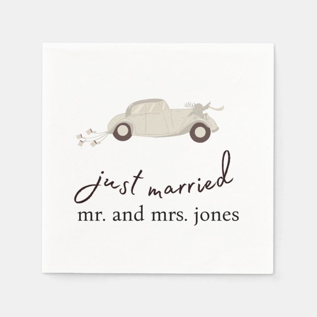 Cute Just Married Getaway Car Napkins (Front)