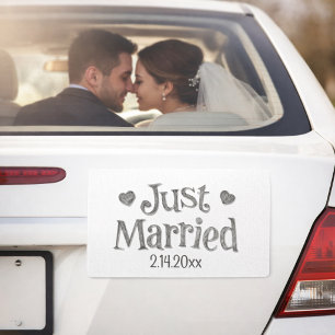 CUTE Just Married Hearts Wedding Date Car Magnet