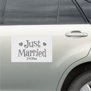 CUTE Just Married Hearts Wedding Date Car Magnet