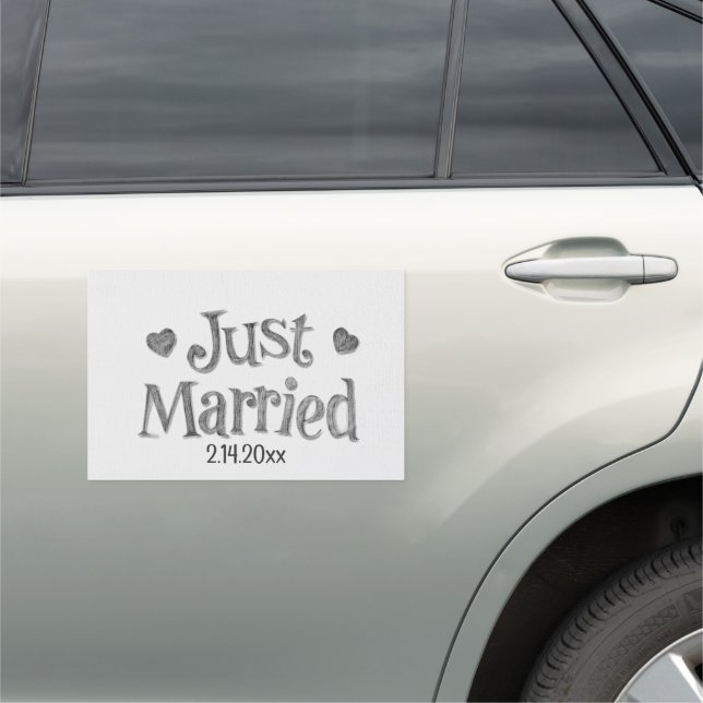 CUTE Just Married Hearts Wedding Date Car Magnet (In Situ)