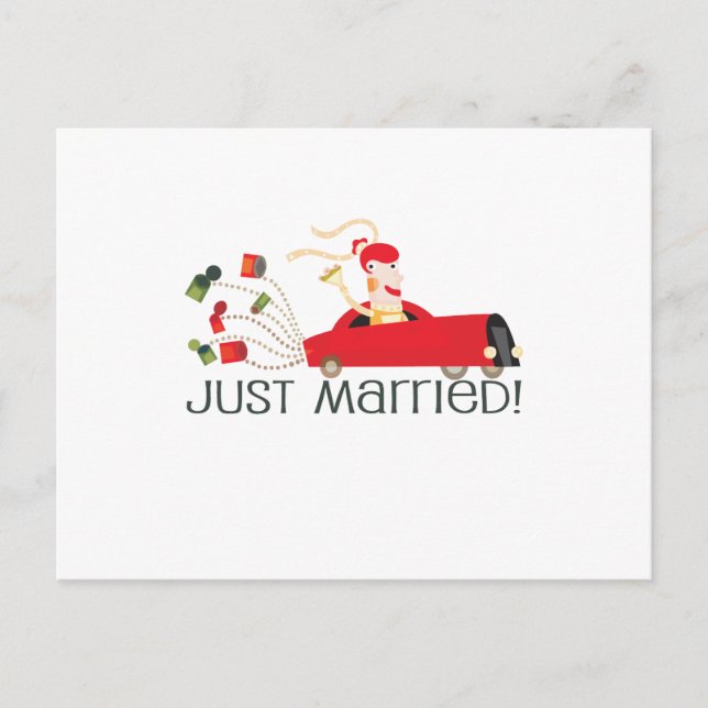 Cute, Just Married, "Wedding" design Announcement Postcard (Front)
