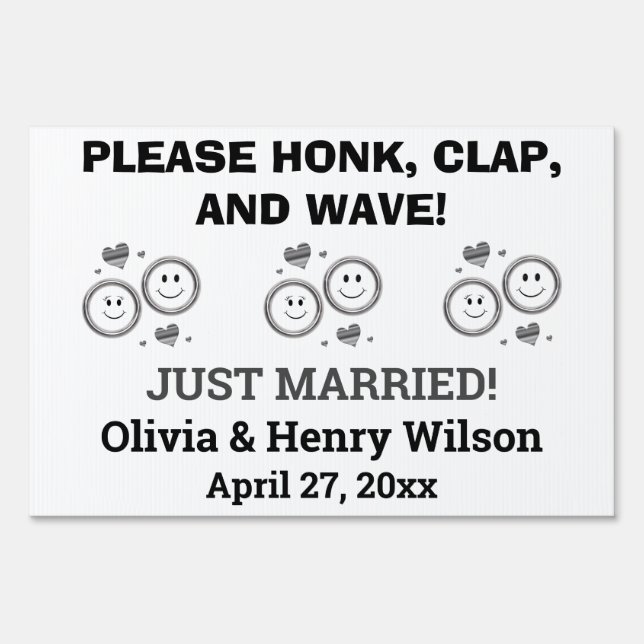 Cute Just Married Wedding Rings Sign (Front)