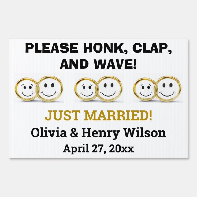 Cute Just Married Wedding Rings Sign (Front)